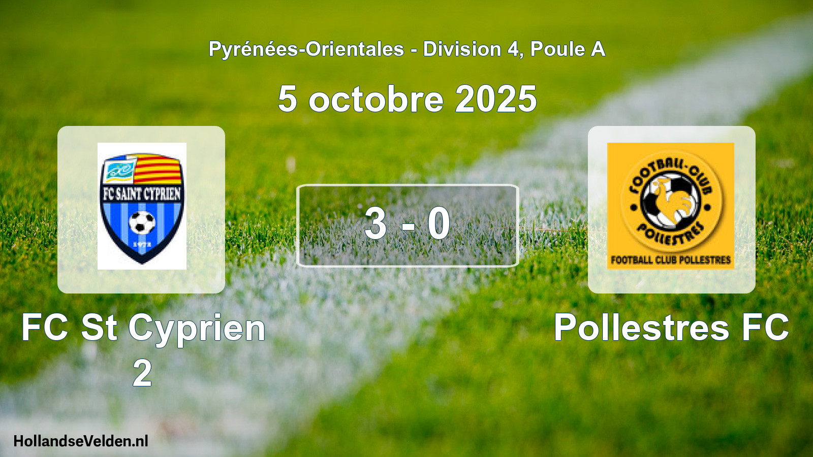 Match joué: FC St Cyprien 2 - Pollestres FC 3 - 0 (5 octobre 2025)