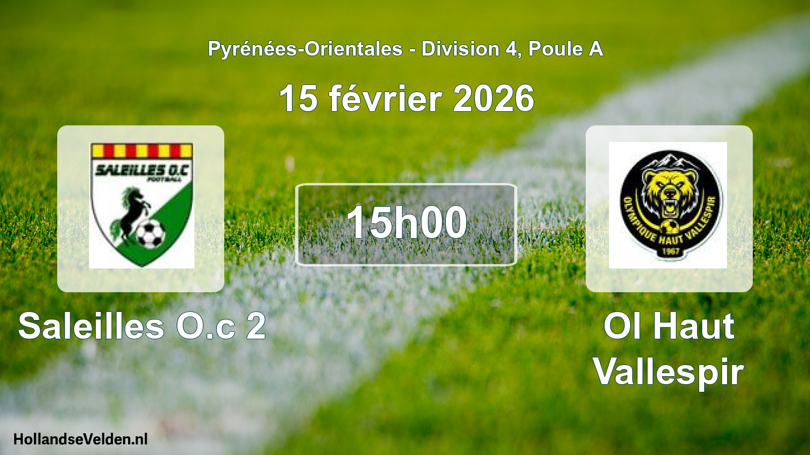 Match programmé: Saleilles O.c 2 - Ol Haut Vallespir (15 février 2026)