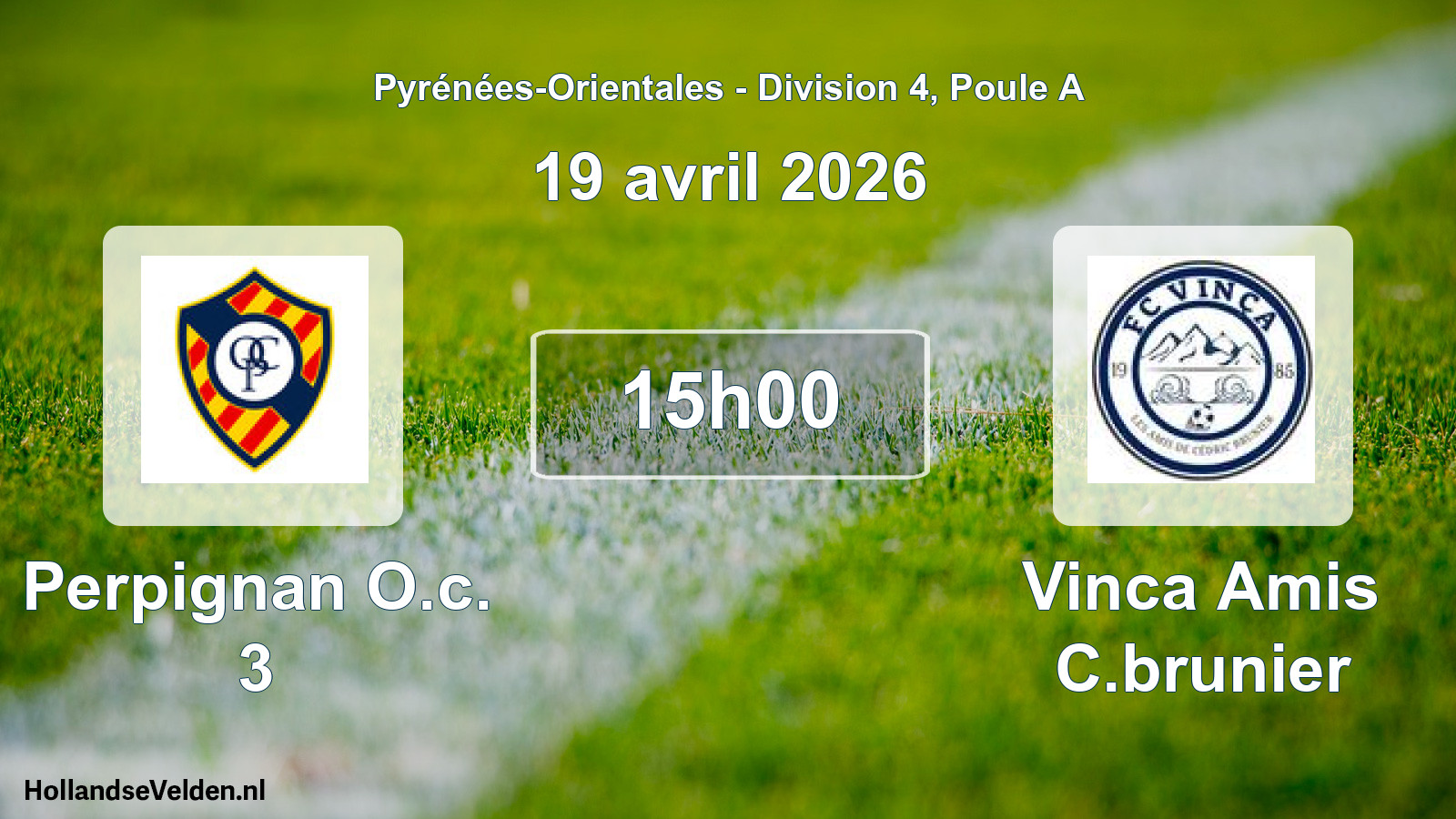Match programmé: Perpignan O.c. 3 - Vinca Amis C.brunier (19 avril 2026)