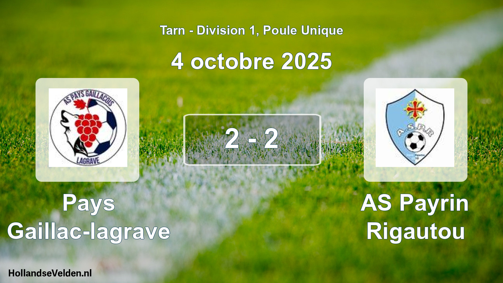 Gespeelde wedstrijd: Pays Gaillac-lagrave - AS Payrin Rigautou 2 - 2 (4 oktober 2025)