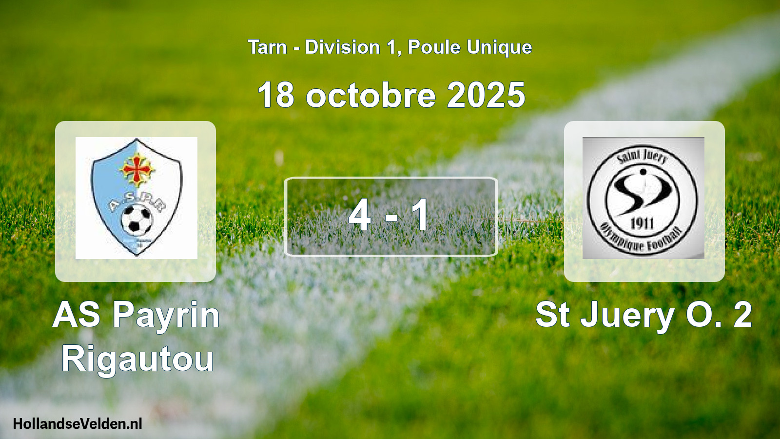 Match joué: AS Payrin Rigautou - St Juery O. 2 4 - 1 (18 octobre 2025)