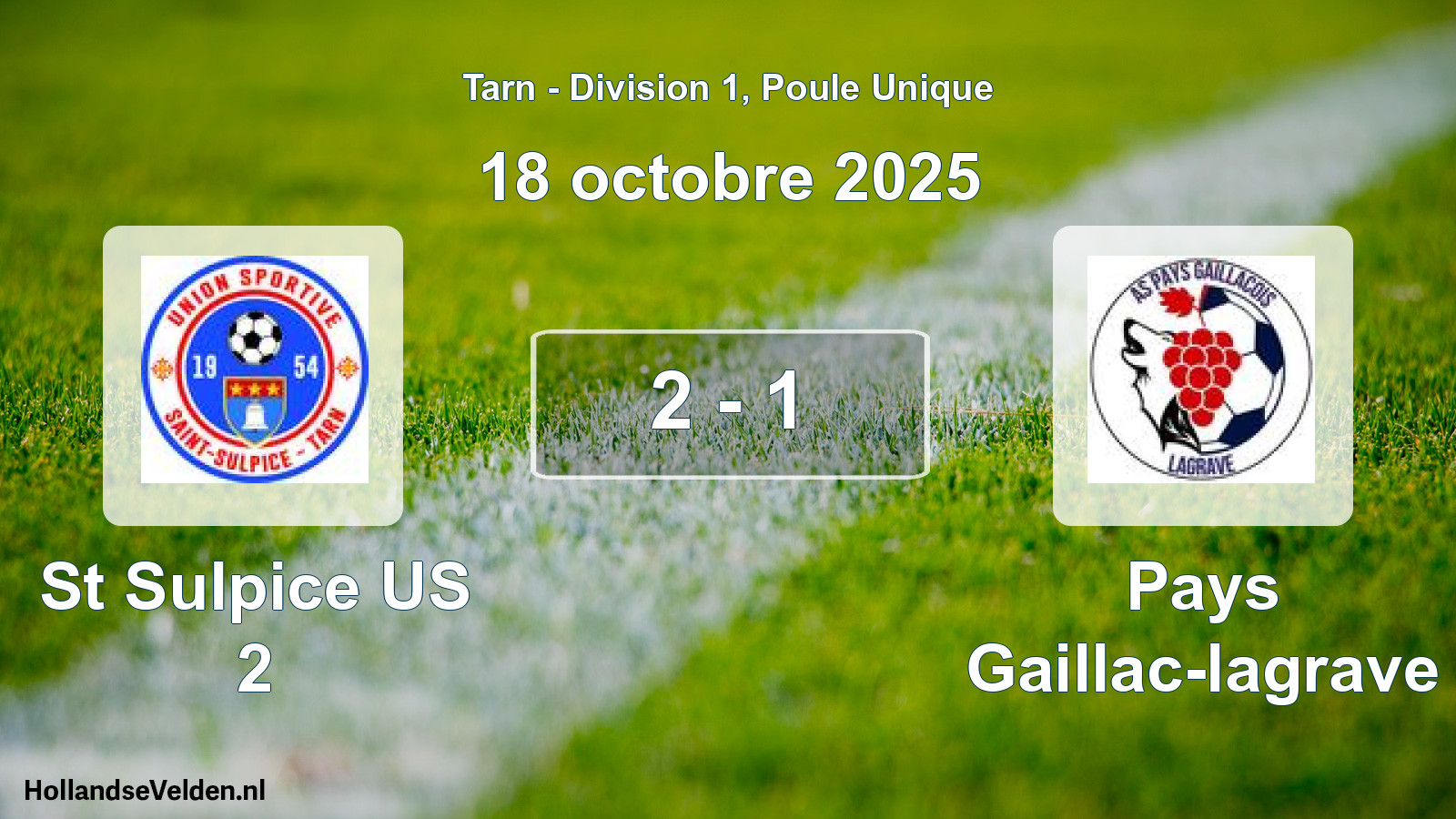 Match joué: St Sulpice US 2 - Pays Gaillac-lagrave 2 - 1 (18 octobre 2025)