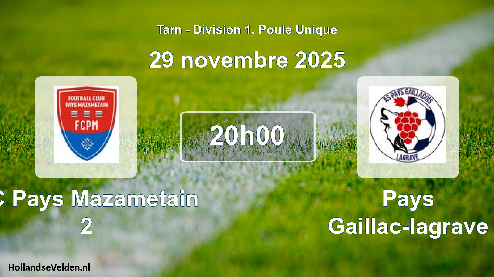Match programmé: FC Pays Mazametain 2 - Pays Gaillac-lagrave (29 novembre 2025)