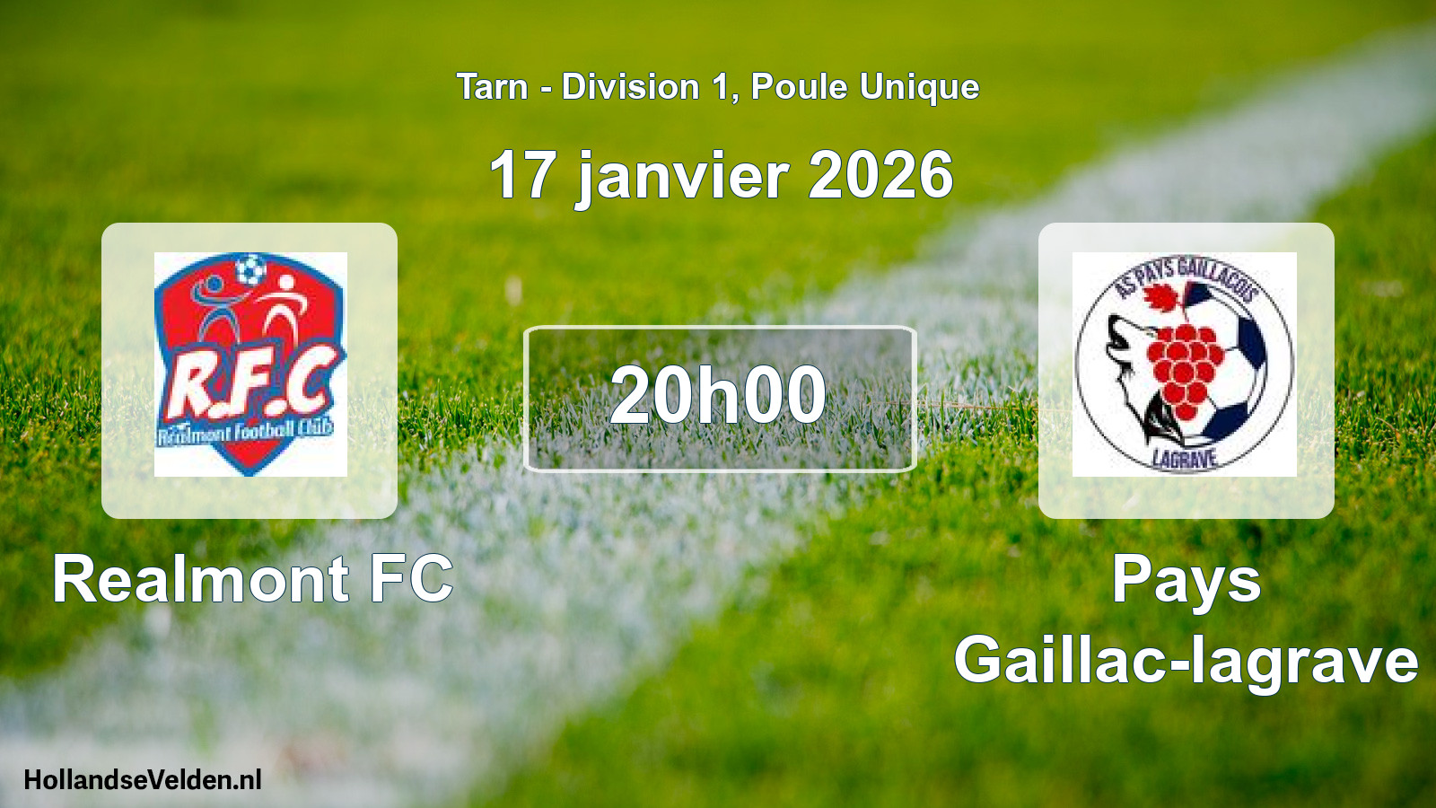 Match programmé: Realmont FC - Pays Gaillac-lagrave (17 janvier 2026)