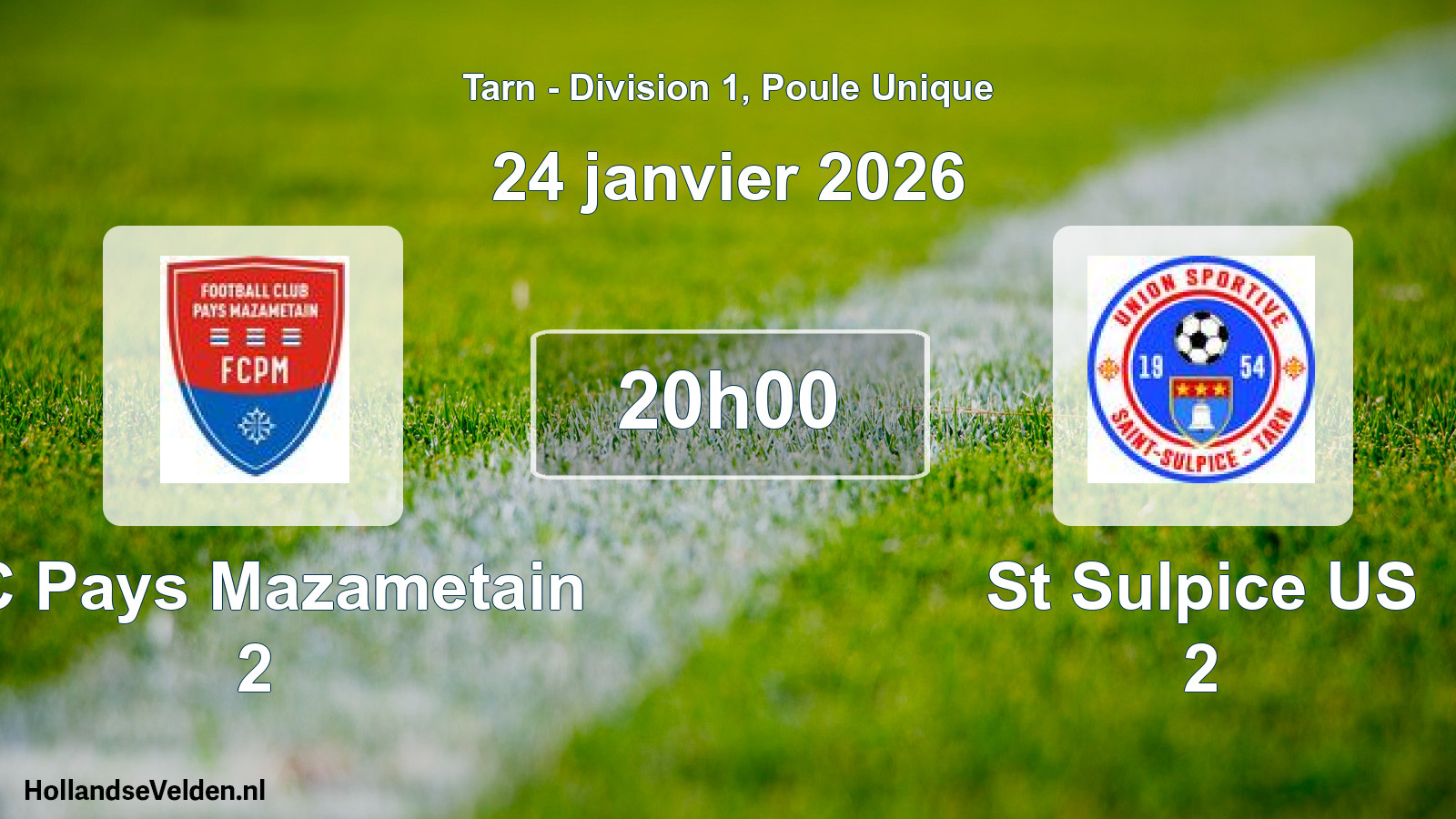Geplande wedstrijd: FC Pays Mazametain 2 - St Sulpice US 2 (24 januari 2026)