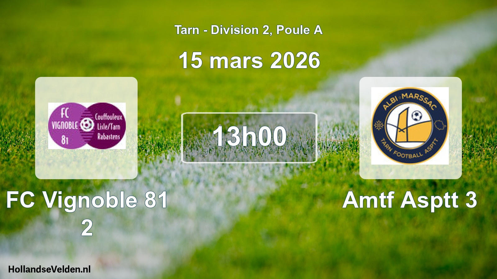 Match programmé: FC Vignoble 81 2 - Amtf Asptt 3 (15 mars 2026)