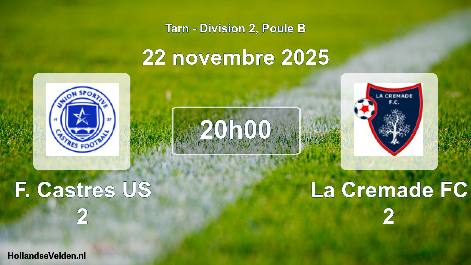 Match programmé: F. Castres US 2 - La Cremade FC 2 (22 novembre 2025)
