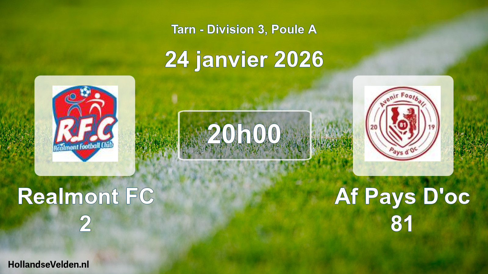 Match programmé: Realmont FC 2 - Af Pays D'oc 81 (24 janvier 2026)