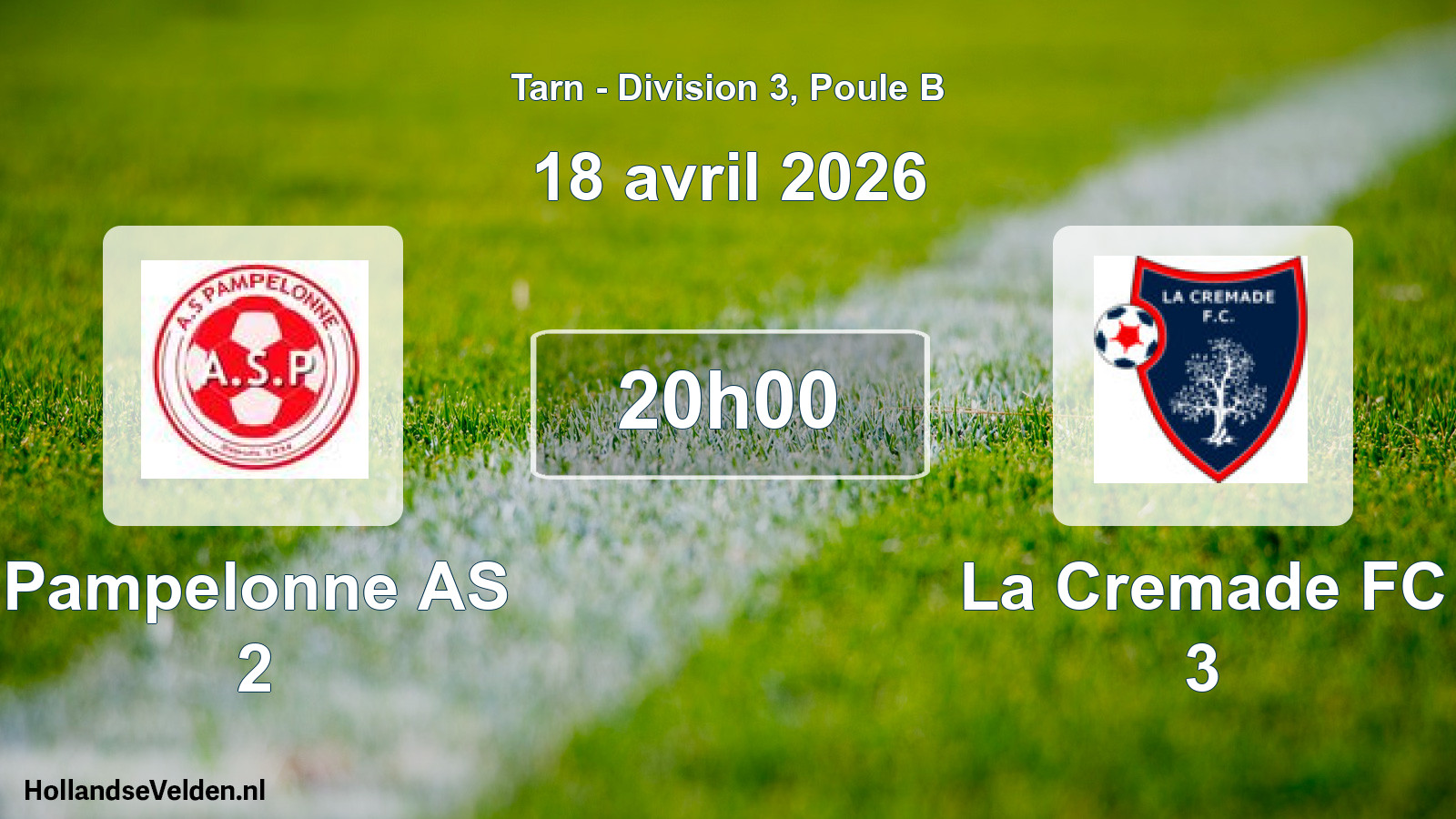 Match programmé: Pampelonne AS 2 - La Cremade FC 3 (18 avril 2026)