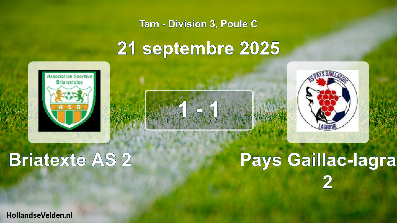 Match joué: Briatexte AS 2 - Pays Gaillac-lagrave 2 1 - 1 (21 septembre 2025)