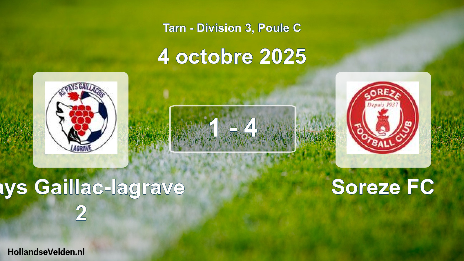 Gespeelde wedstrijd: Pays Gaillac-lagrave 2 - Soreze FC 1 - 4 (4 oktober 2025)