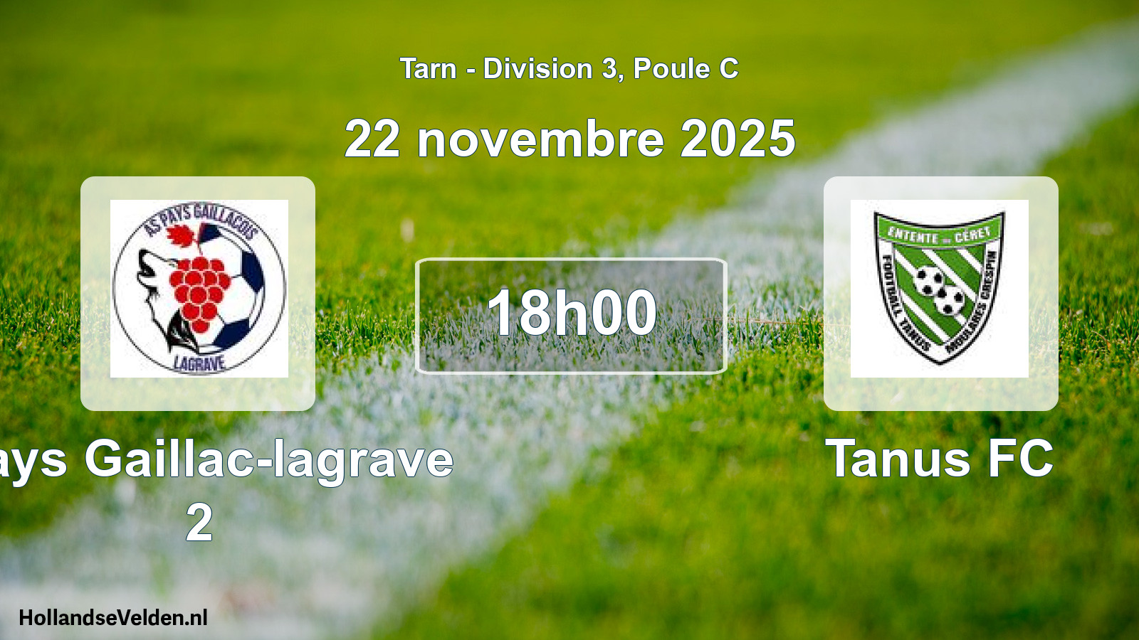 Match programmé: Pays Gaillac-lagrave 2 - Tanus FC (22 novembre 2025)
