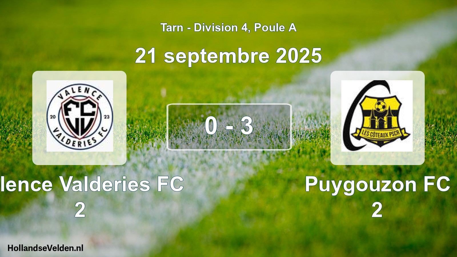 Gespeelde wedstrijd: Valence Valderies FC 2 - Puygouzon FC 2 0 - 3 (21 september 2025)