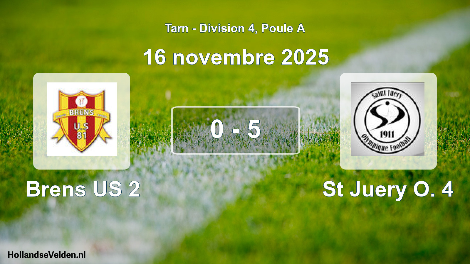 Match joué: Brens US 2 - St Juery O. 4 0 - 5 (16 novembre 2025)