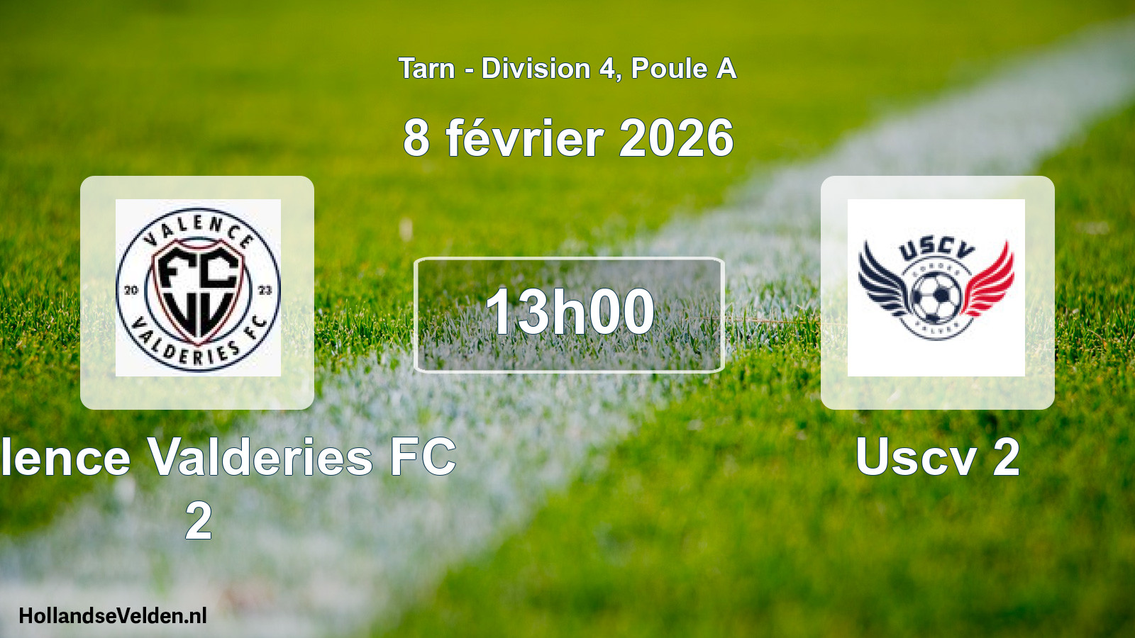 Match programmé: Valence Valderies FC 2 - Uscv 2 (8 février 2026)