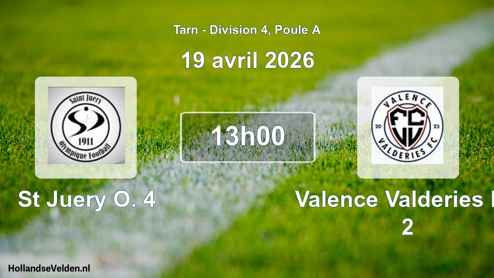 Match programmé: St Juery O. 4 - Valence Valderies FC 2 (19 avril 2026)