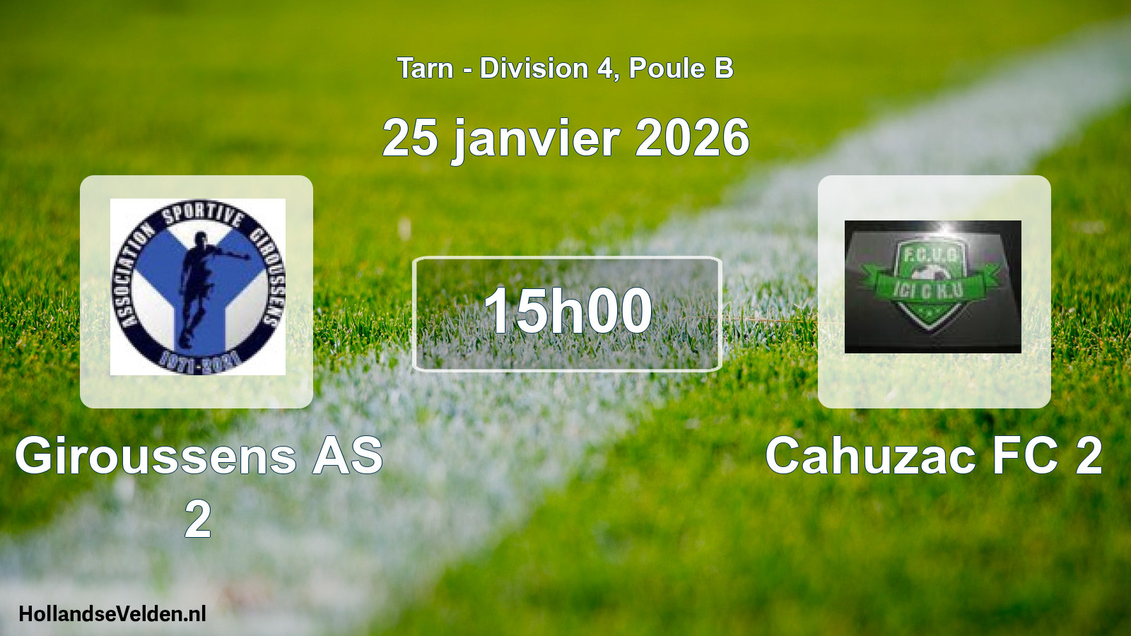 Match programmé: Giroussens AS 2 - Cahuzac FC 2 (25 janvier 2026)