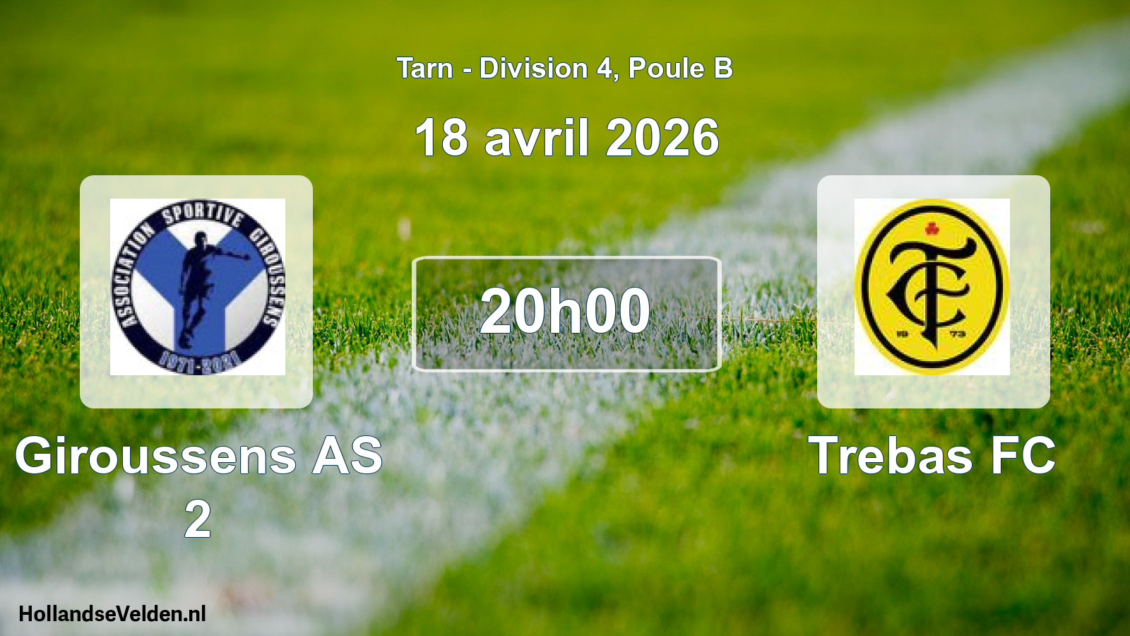 Match programmé: Giroussens AS 2 - Trebas FC (18 avril 2026)