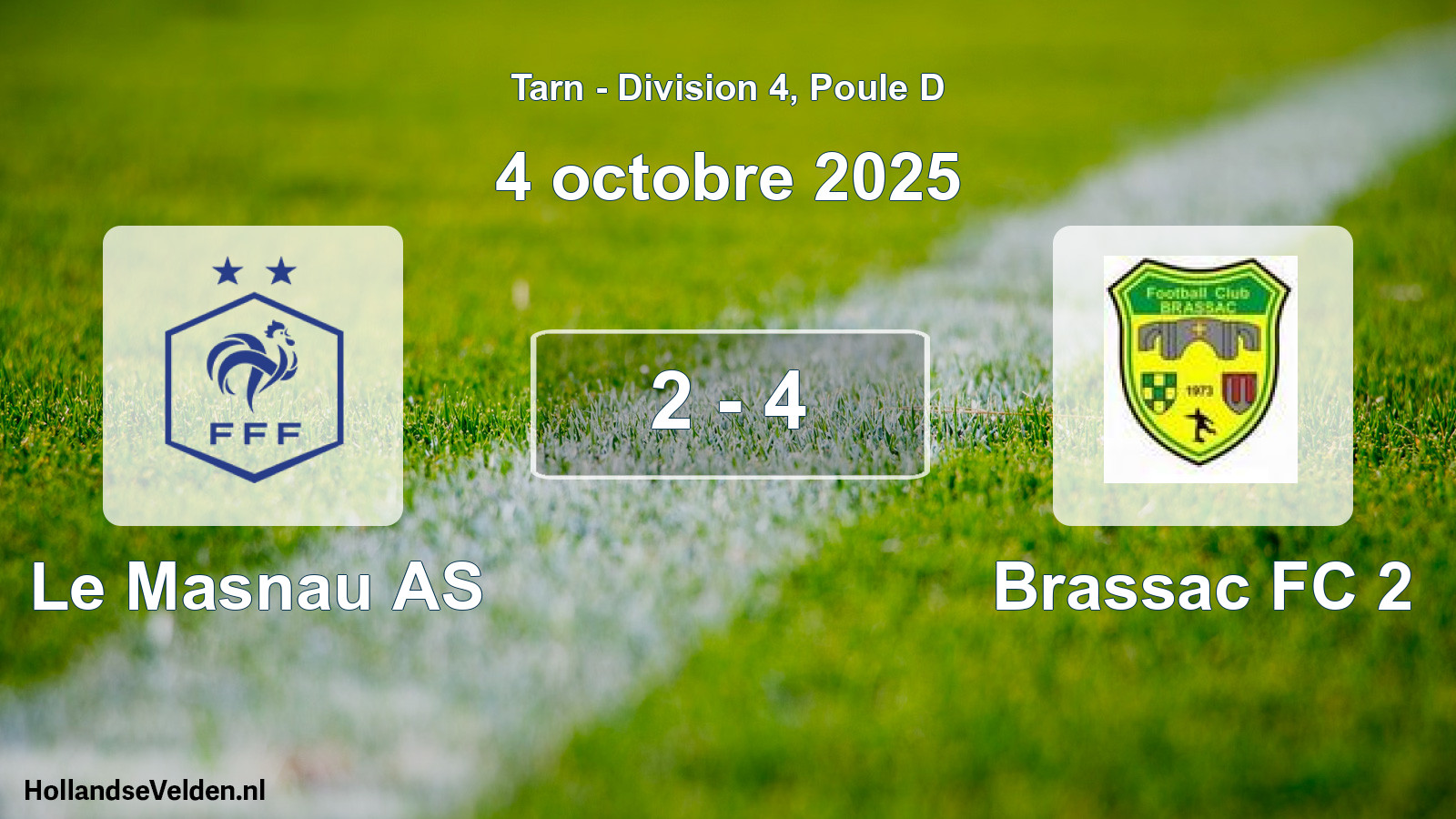Total number of matches played: Le Masnau AS - Brassac FC 2 2 - 4 (4 October 2025)