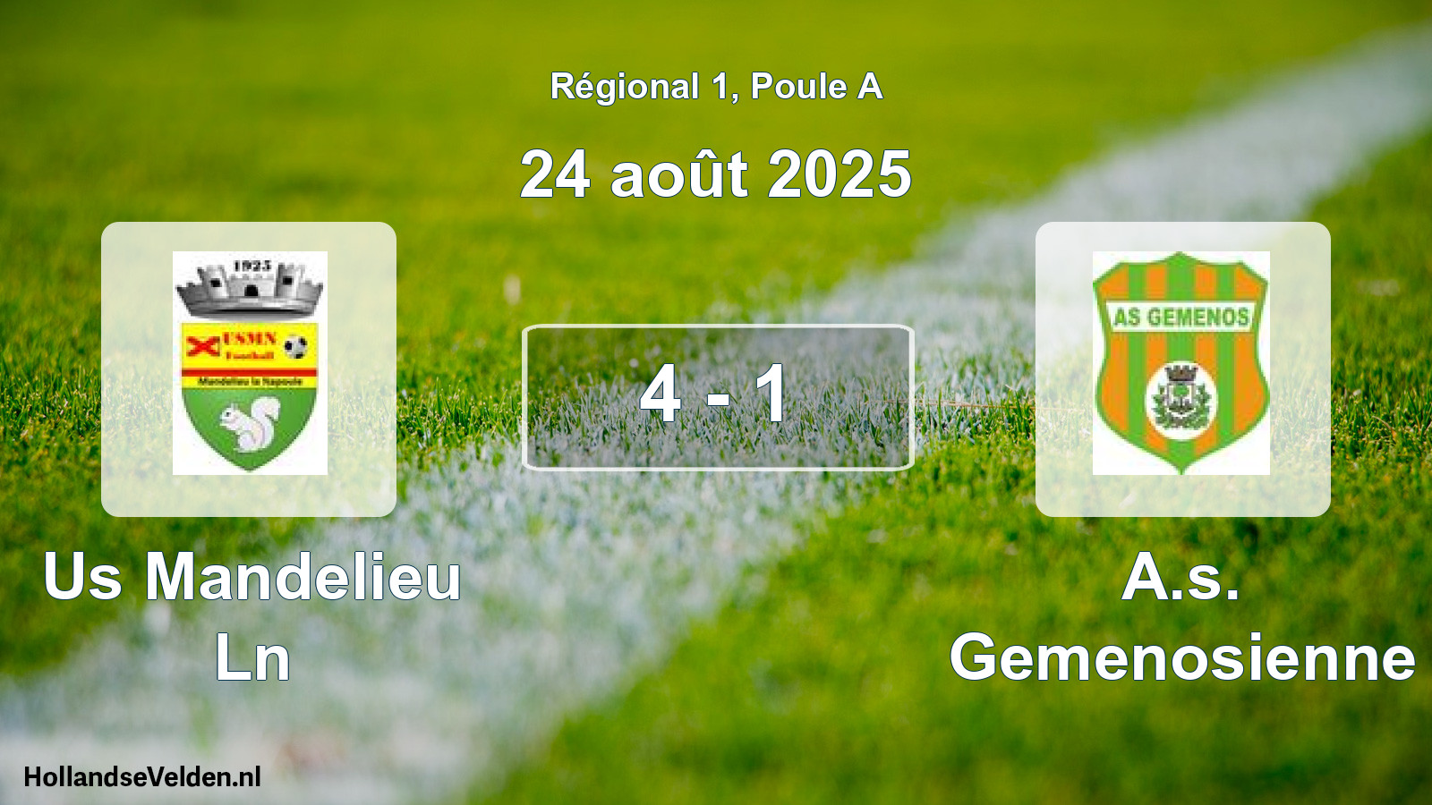 Gespeelde wedstrijd: Us Mandelieu Ln - A.s. Gemenosienne 4 - 1 (24 août 2025)