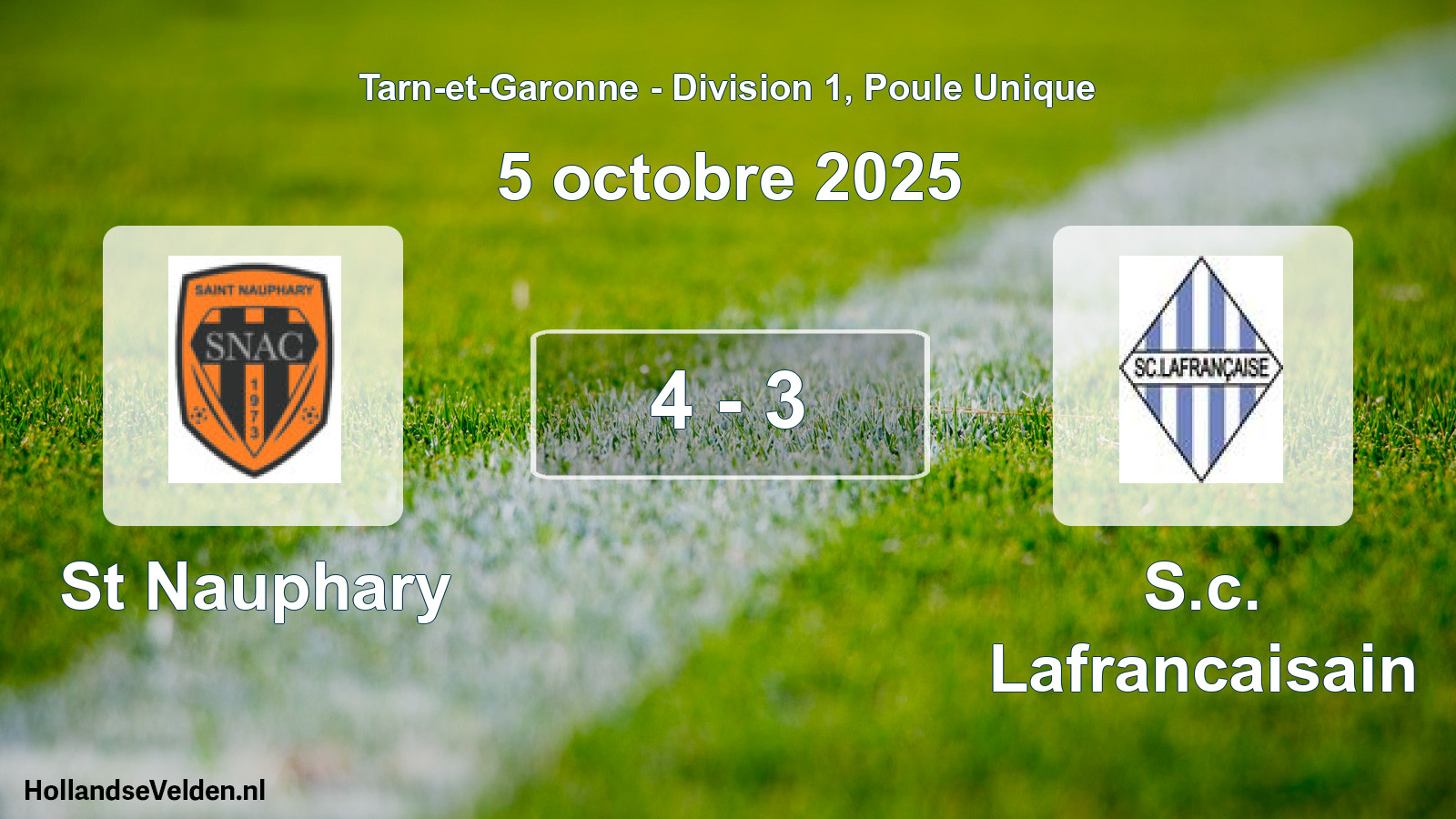 Total number of matches played: St Nauphary - S.c. Lafrancaisain 4 - 3 (5 October 2025)