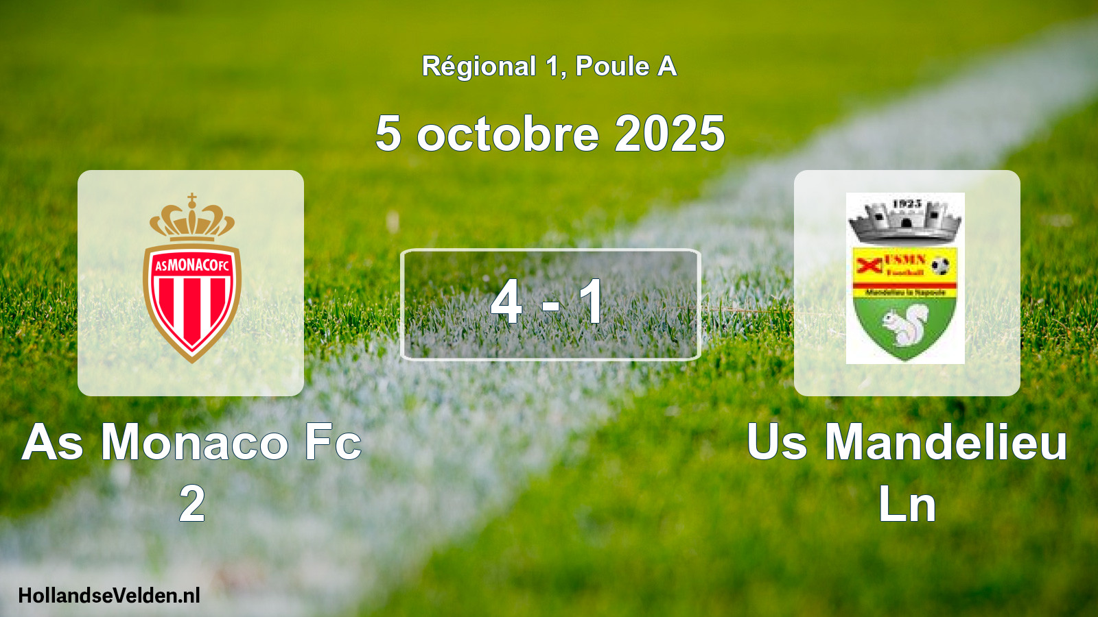 Gespeelde wedstrijd: As Monaco Fc 2 - Us Mandelieu Ln 4 - 1 (5 octobre 2025)