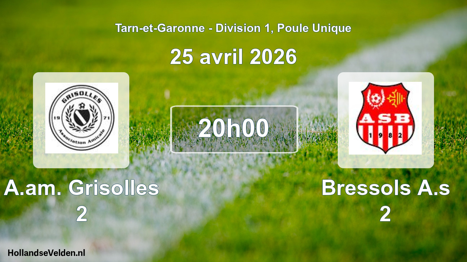 Match programmé: A.am. Grisolles 2 - Bressols A.s 2 (25 avril 2026)