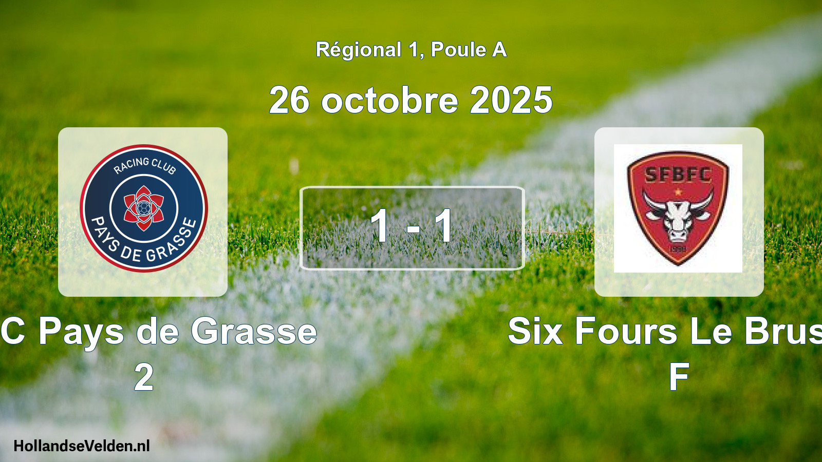 Gespeelde wedstrijd: RC Pays de Grasse 2 - Six Fours Le Brusc F 1 - 1 (26 oktober 2025)