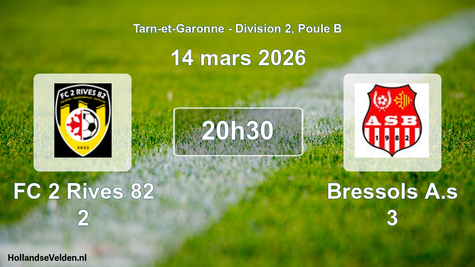 Match programmé: FC 2 Rives 82 2 - Bressols A.s 3 (14 mars 2026)