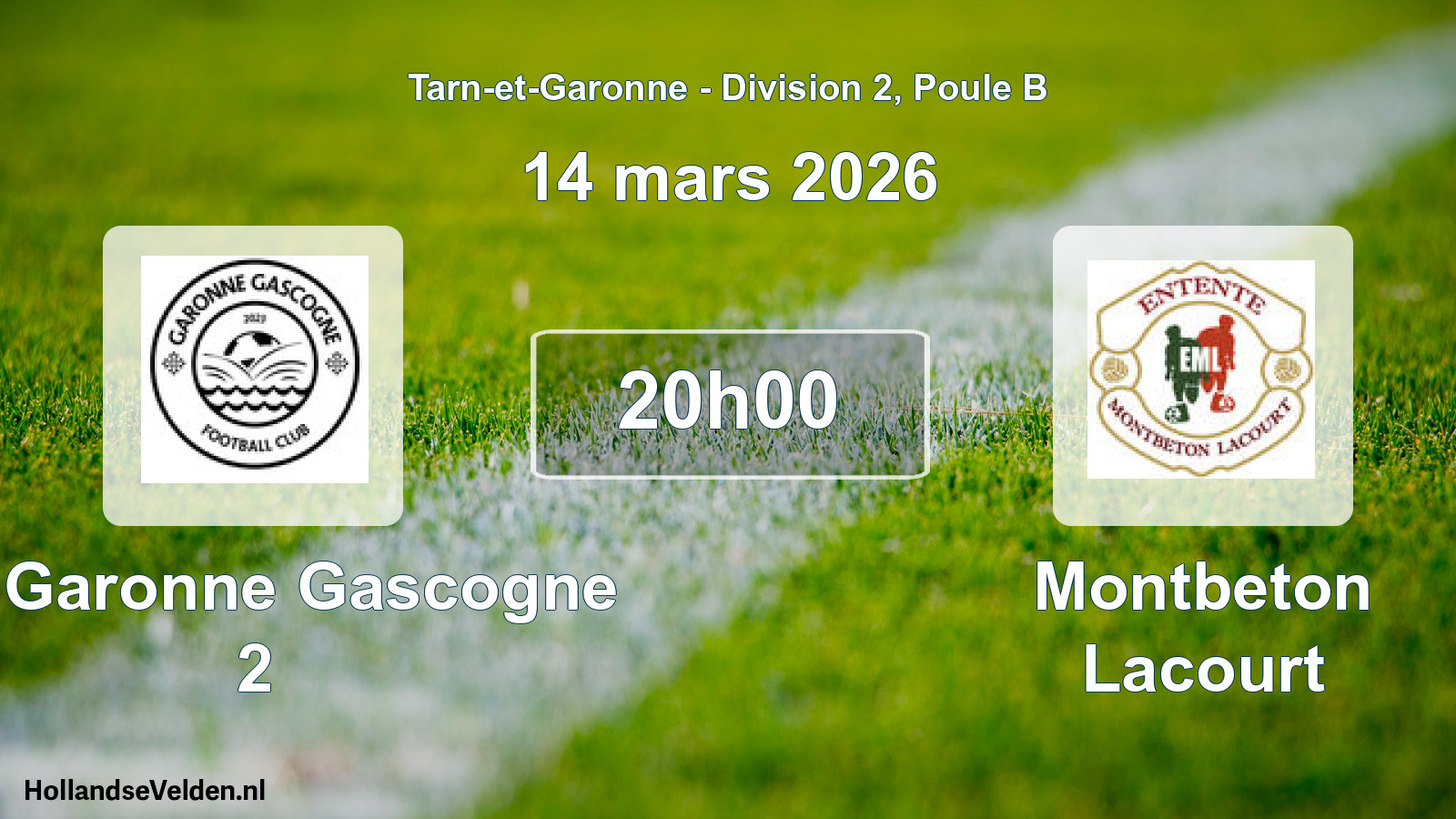 Match programmé: FC Garonne Gascogne 2 - Montbeton Lacourt (14 mars 2026)