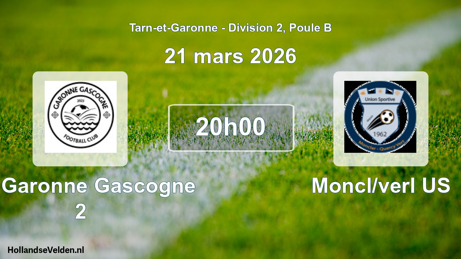 Match programmé: FC Garonne Gascogne 2 - Moncl/verl US (21 mars 2026)
