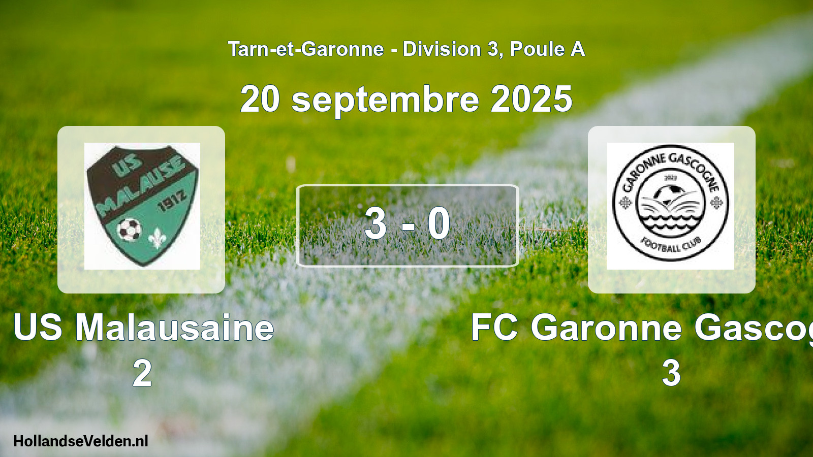 Match joué: US Malausaine 2 - FC Garonne Gascogne 3 3 - 0 (20 septembre 2025)