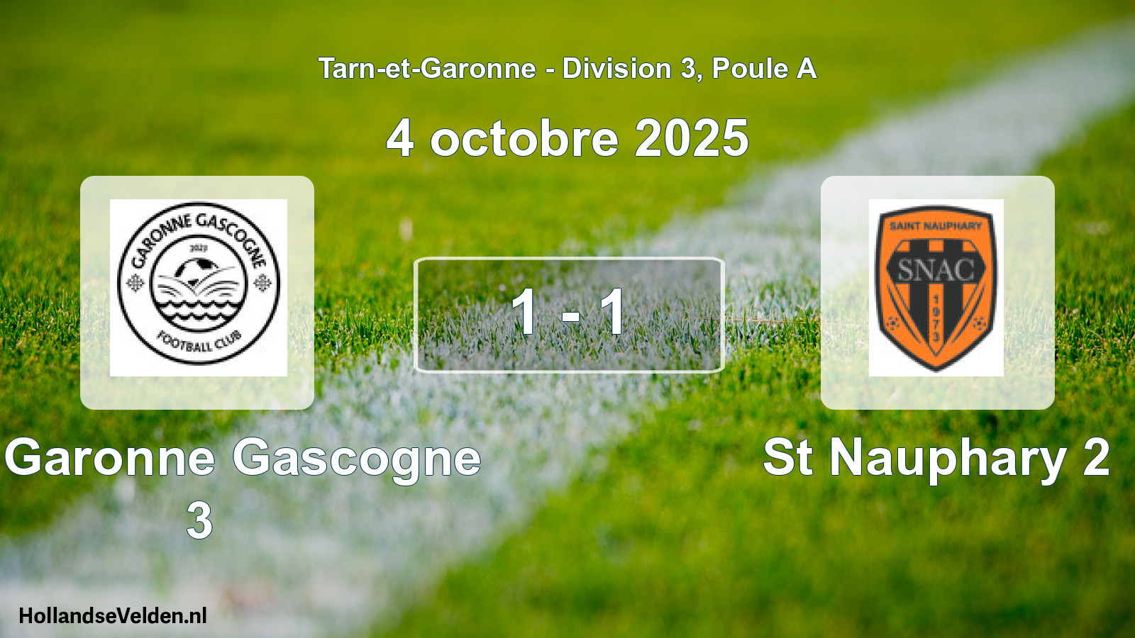 Match joué: FC Garonne Gascogne 3 - St Nauphary 2 1 - 1 (4 octobre 2025)