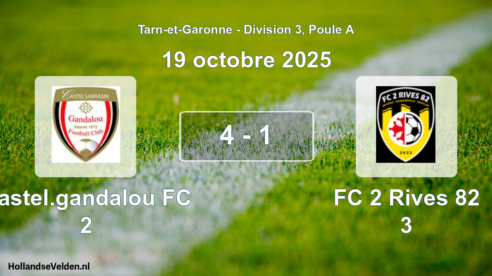 Total number of matches played: Castel.gandalou FC 2 - FC 2 Rives 82 3 4 - 1 (19 October 2025)