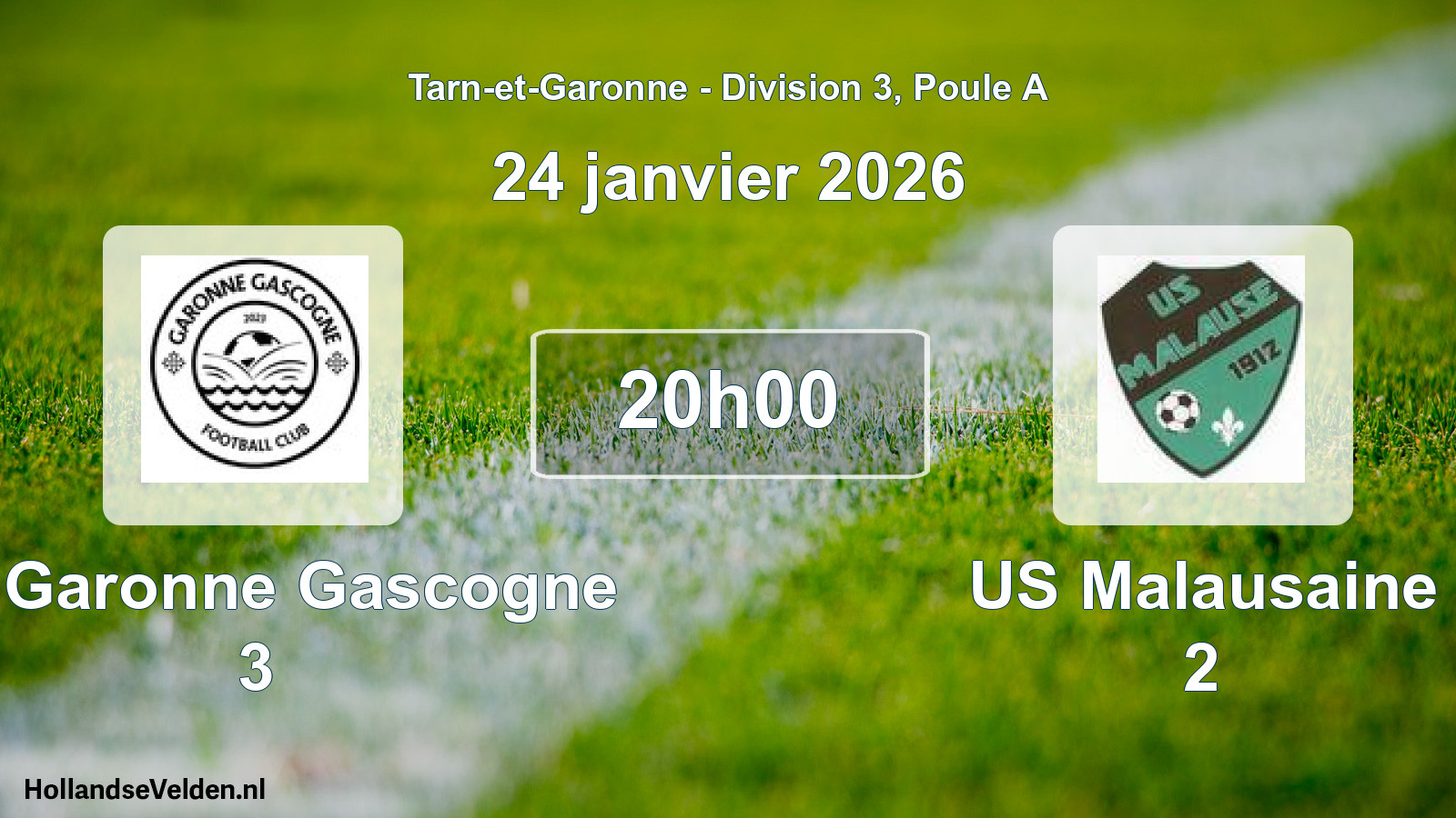 Match programmé: FC Garonne Gascogne 3 - US Malausaine 2 (24 janvier 2026)