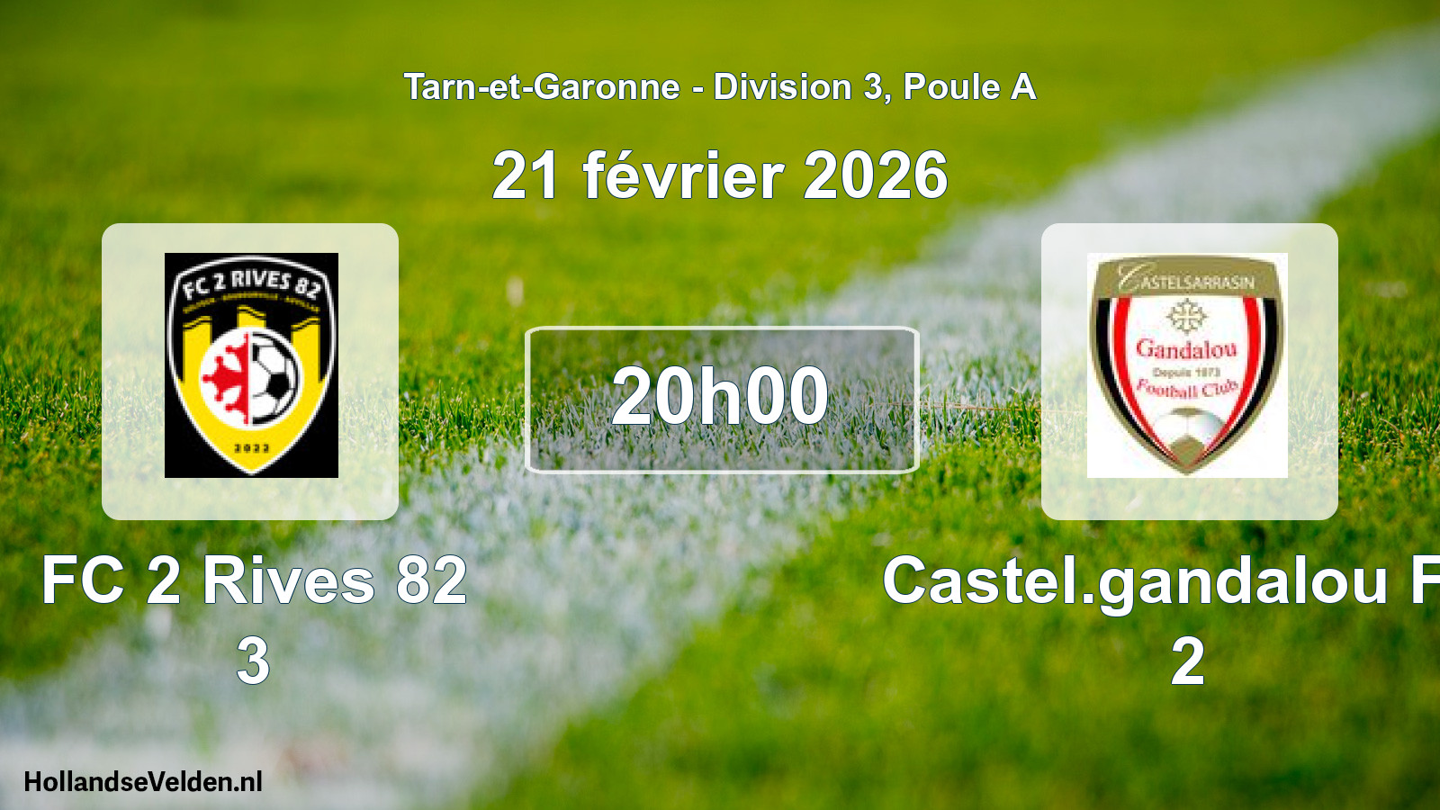Match programmé: FC 2 Rives 82 3 - Castel.gandalou FC 2 (21 février 2026)