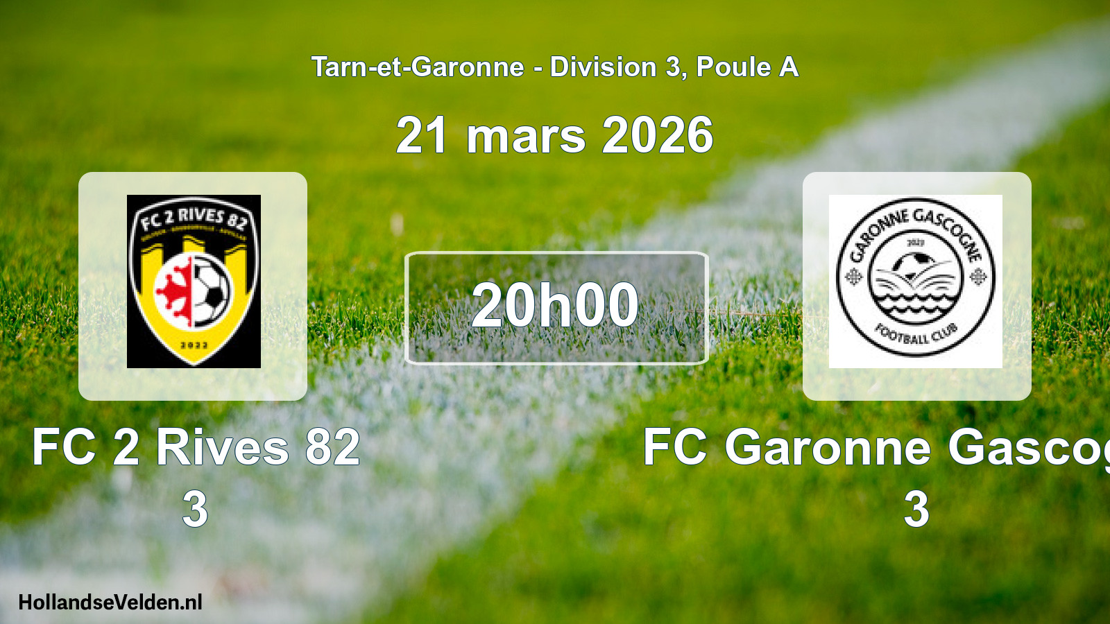 Match programmé: FC 2 Rives 82 3 - FC Garonne Gascogne 3 (21 mars 2026)