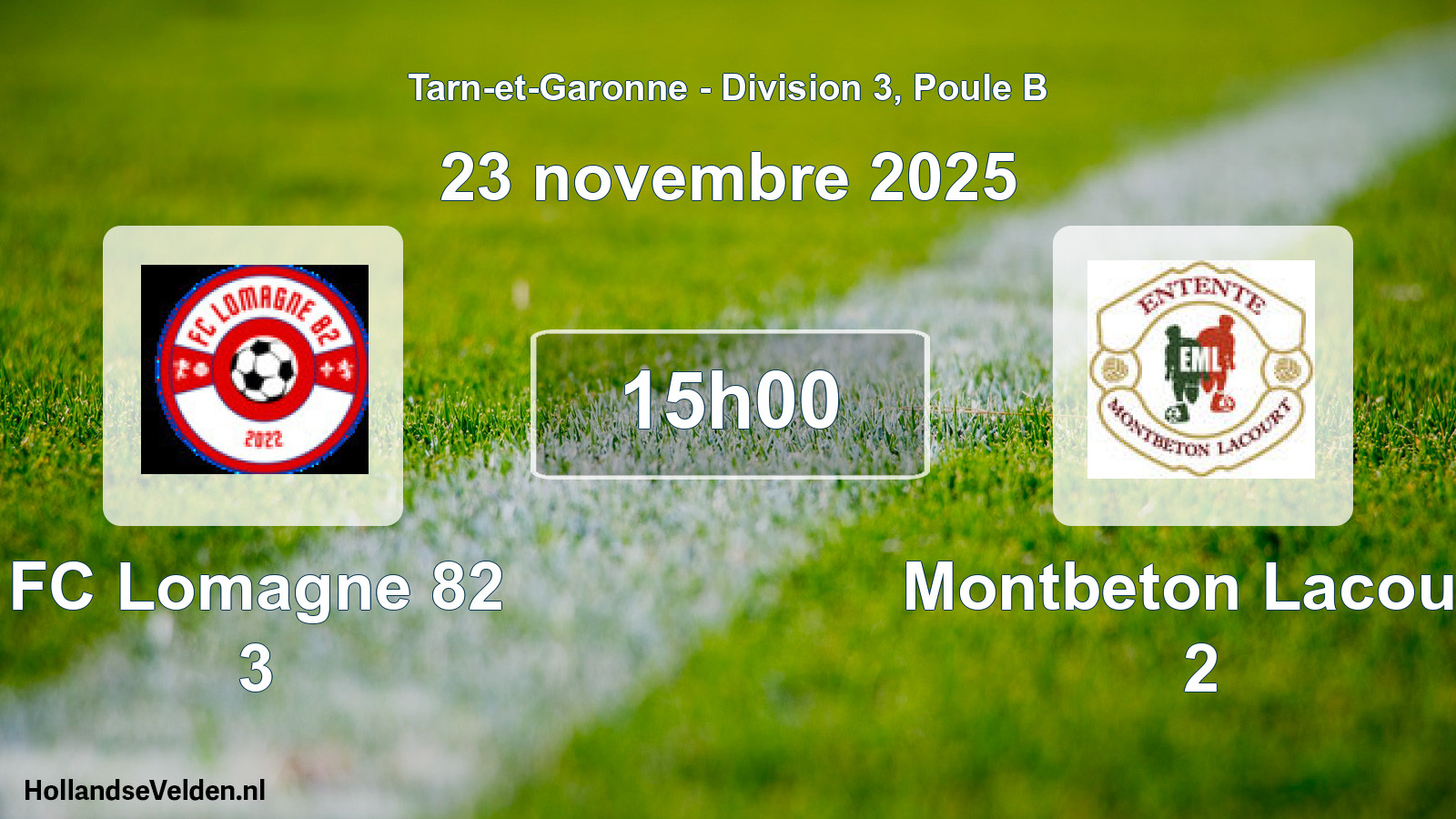 Scheduled Match: FC Lomagne 82 3 - Montbeton Lacourt 2 (23 November 2025)