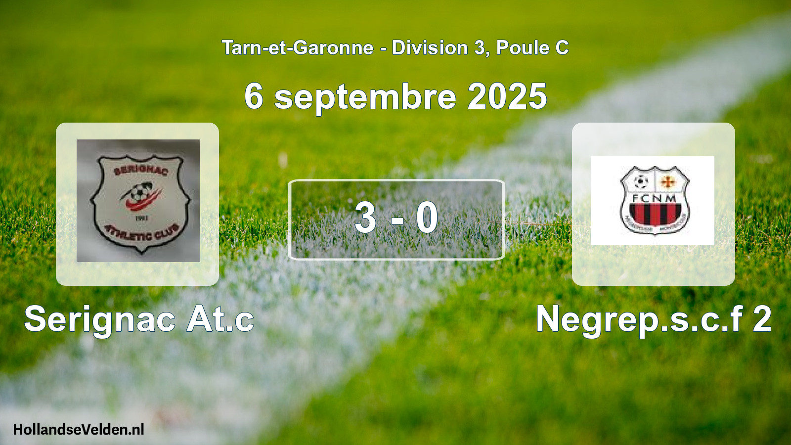 Match joué: Serignac At.c - Negrep.s.c.f 2 3 - 0 (6 septembre 2025)