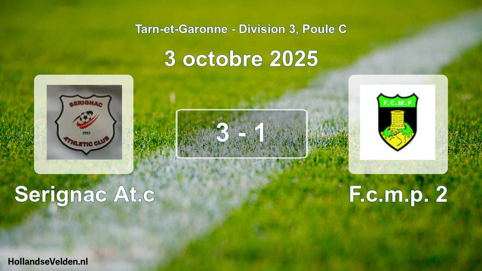 Gespeelde wedstrijd: Serignac At.c - F.c.m.p. 2 3 - 1 (3 oktober 2025)