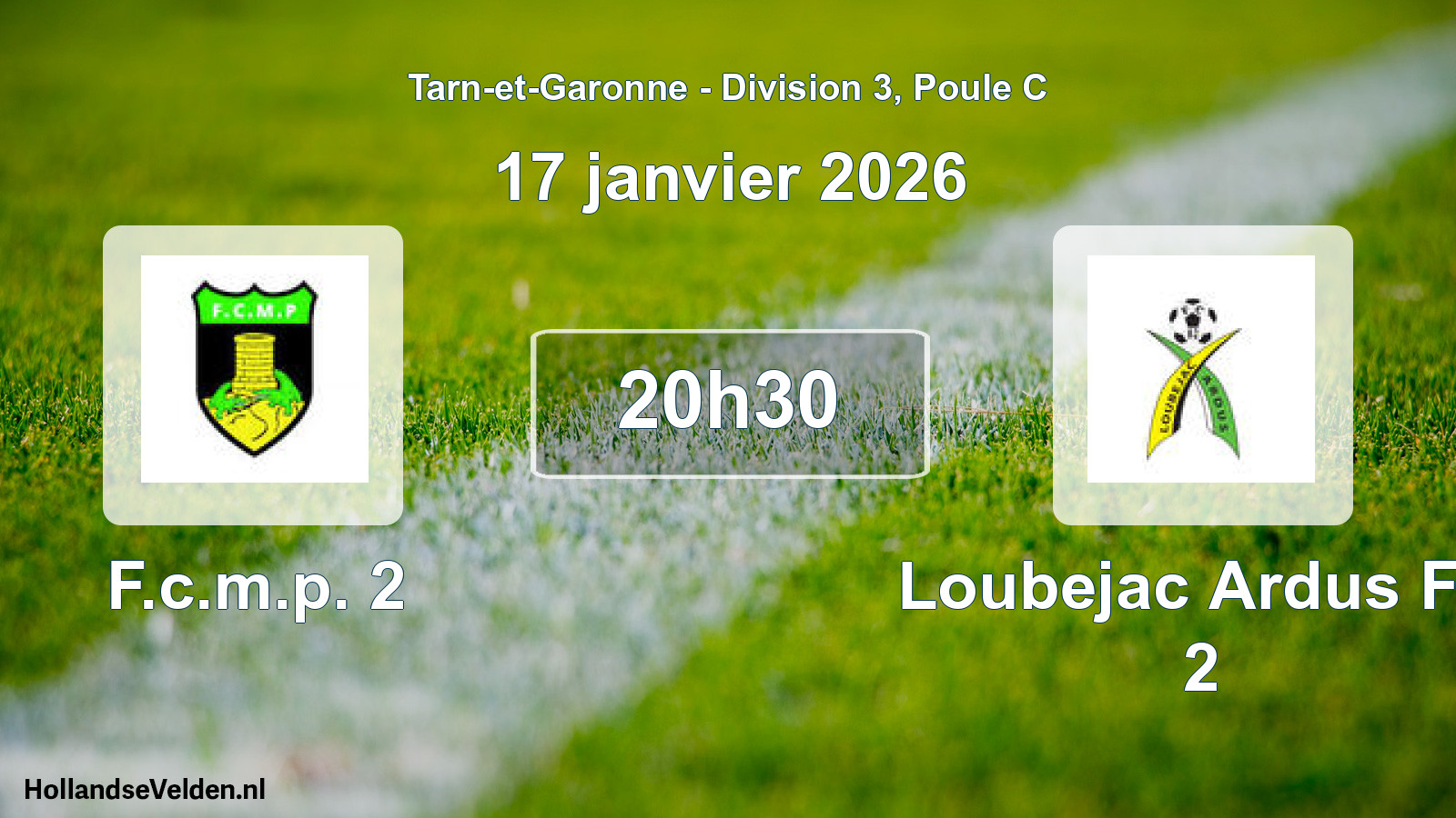 Match programmé: F.c.m.p. 2 - Loubejac Ardus FC 2 (17 janvier 2026)