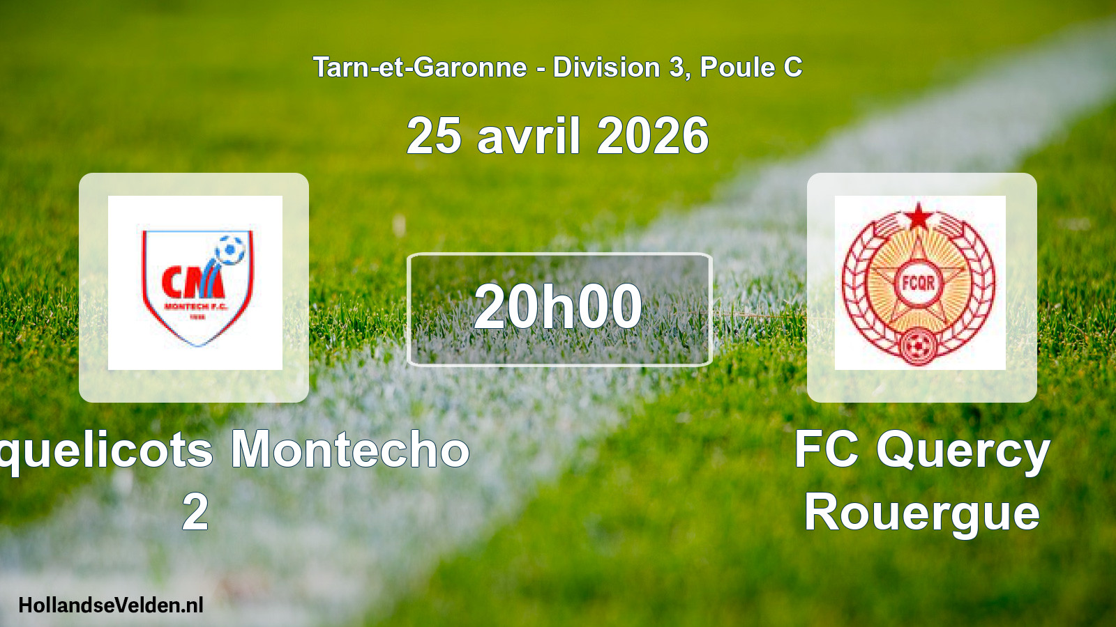 Match programmé: Coquelicots Montecho 2 - FC Quercy Rouergue (25 avril 2026)