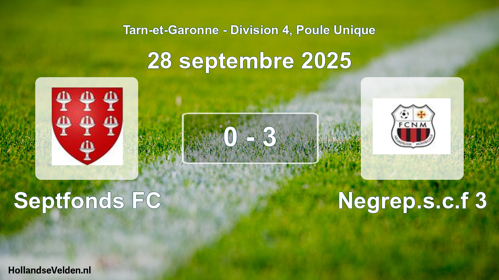 Match joué: Septfonds FC - Negrep.s.c.f 3 0 - 3 (28 septembre 2025)