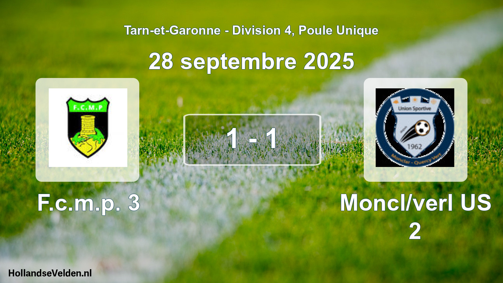 Match joué: F.c.m.p. 3 - Moncl/verl US 2 1 - 1 (28 septembre 2025)