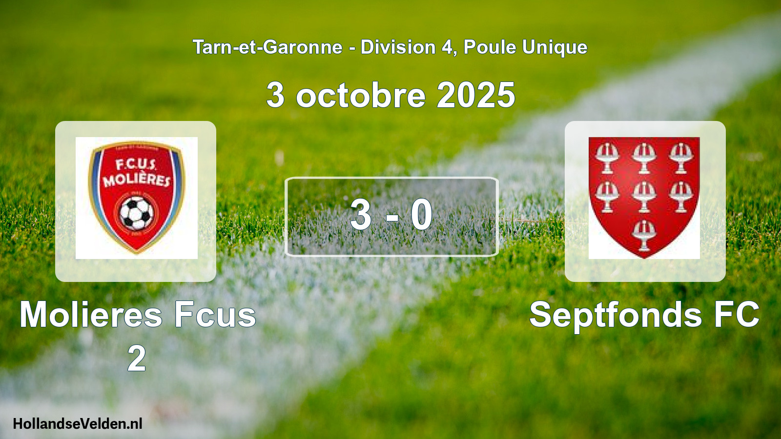 Match joué: Molieres Fcus 2 - Septfonds FC 3 - 0 (3 octobre 2025)