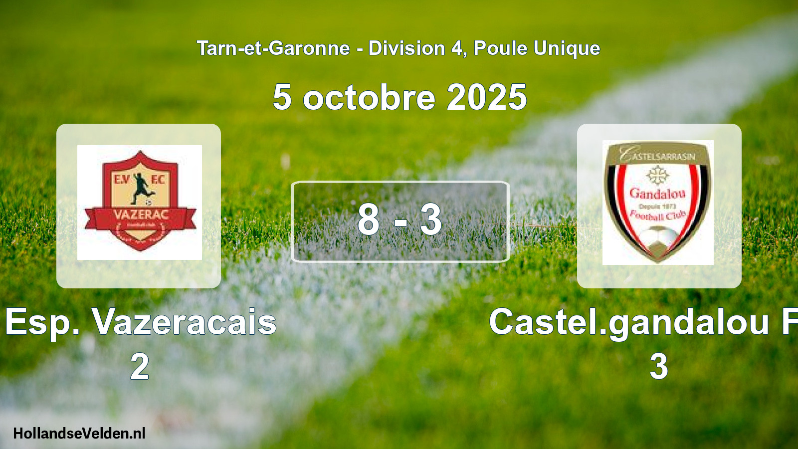Gespeelde wedstrijd: Esp. Vazeracais 2 - Castel.gandalou FC 3 8 - 3 (5 oktober 2025)