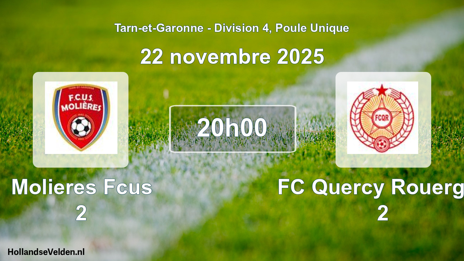 Match programmé: Molieres Fcus 2 - FC Quercy Rouergue 2 (22 novembre 2025)