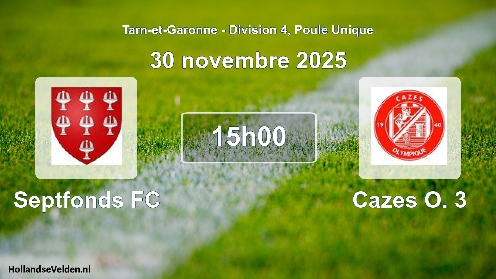 Match programmé: Septfonds FC - Cazes O. 3 (30 novembre 2025)