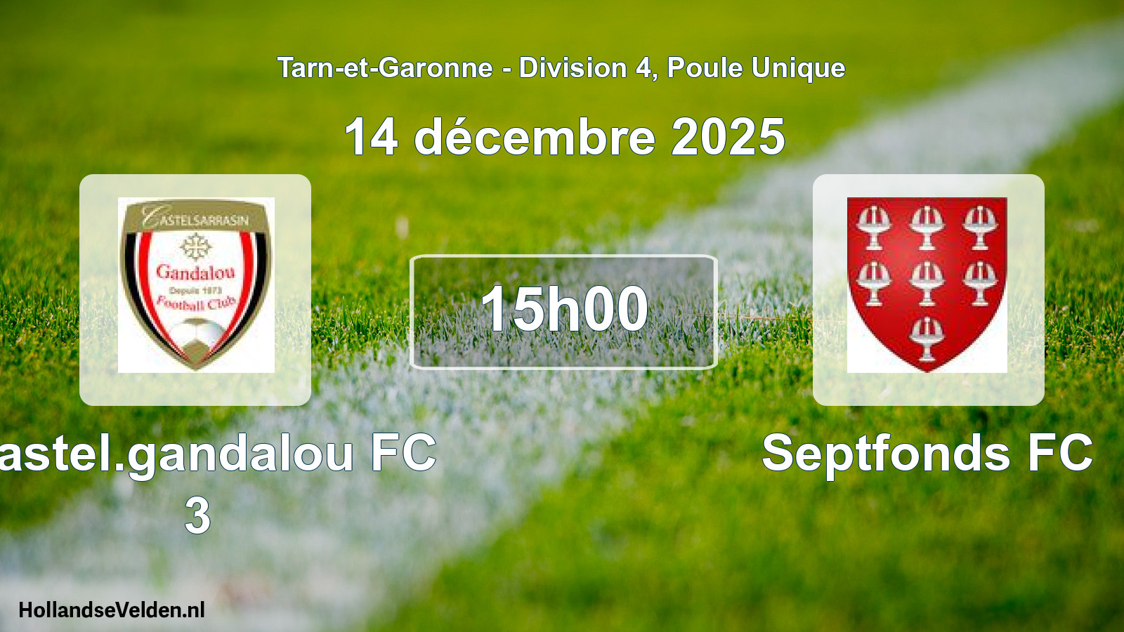 Match programmé: Castel.gandalou FC 3 - Septfonds FC (14 décembre 2025)