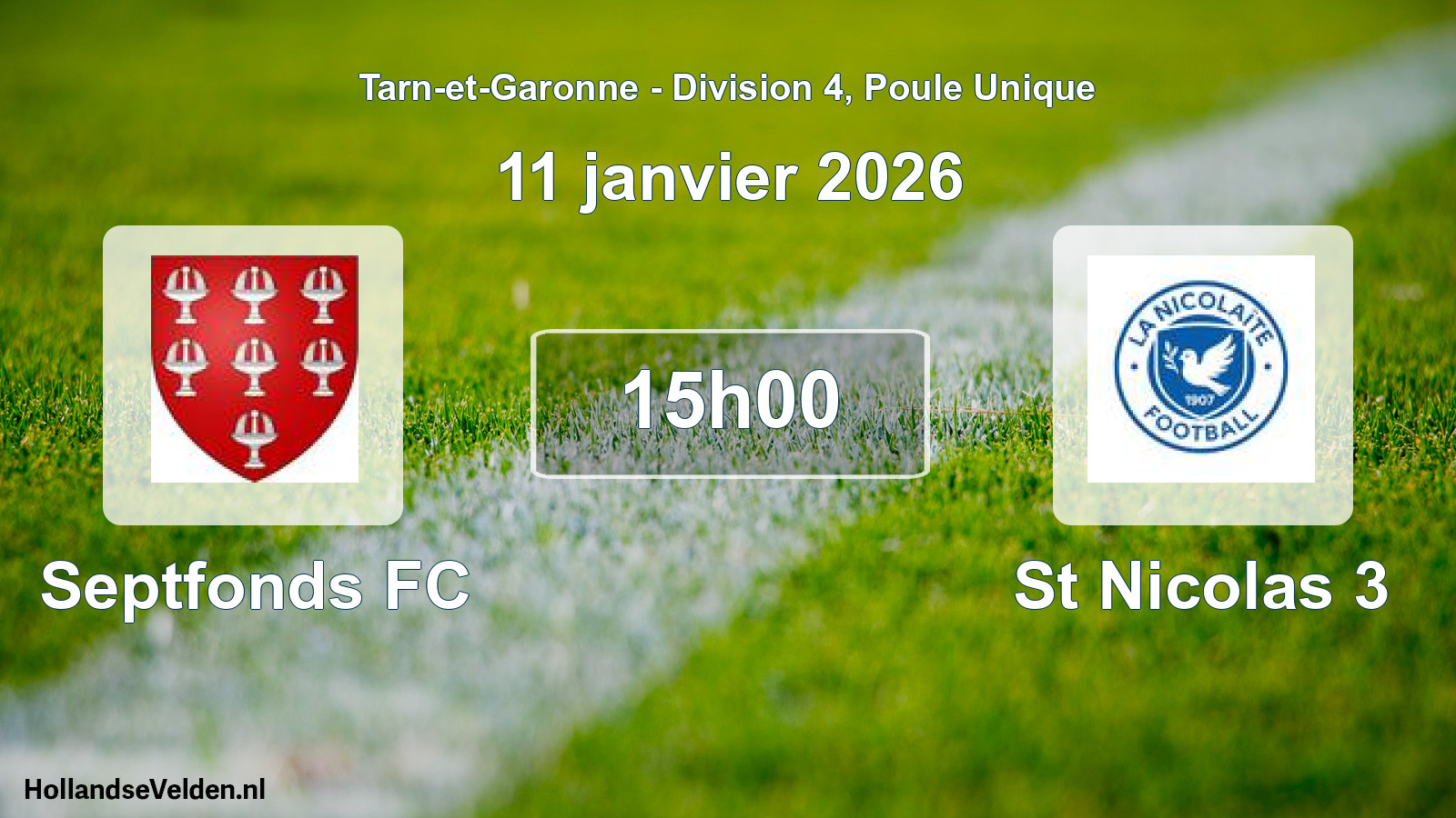 Match programmé: Septfonds FC - St Nicolas 3 (11 janvier 2026)